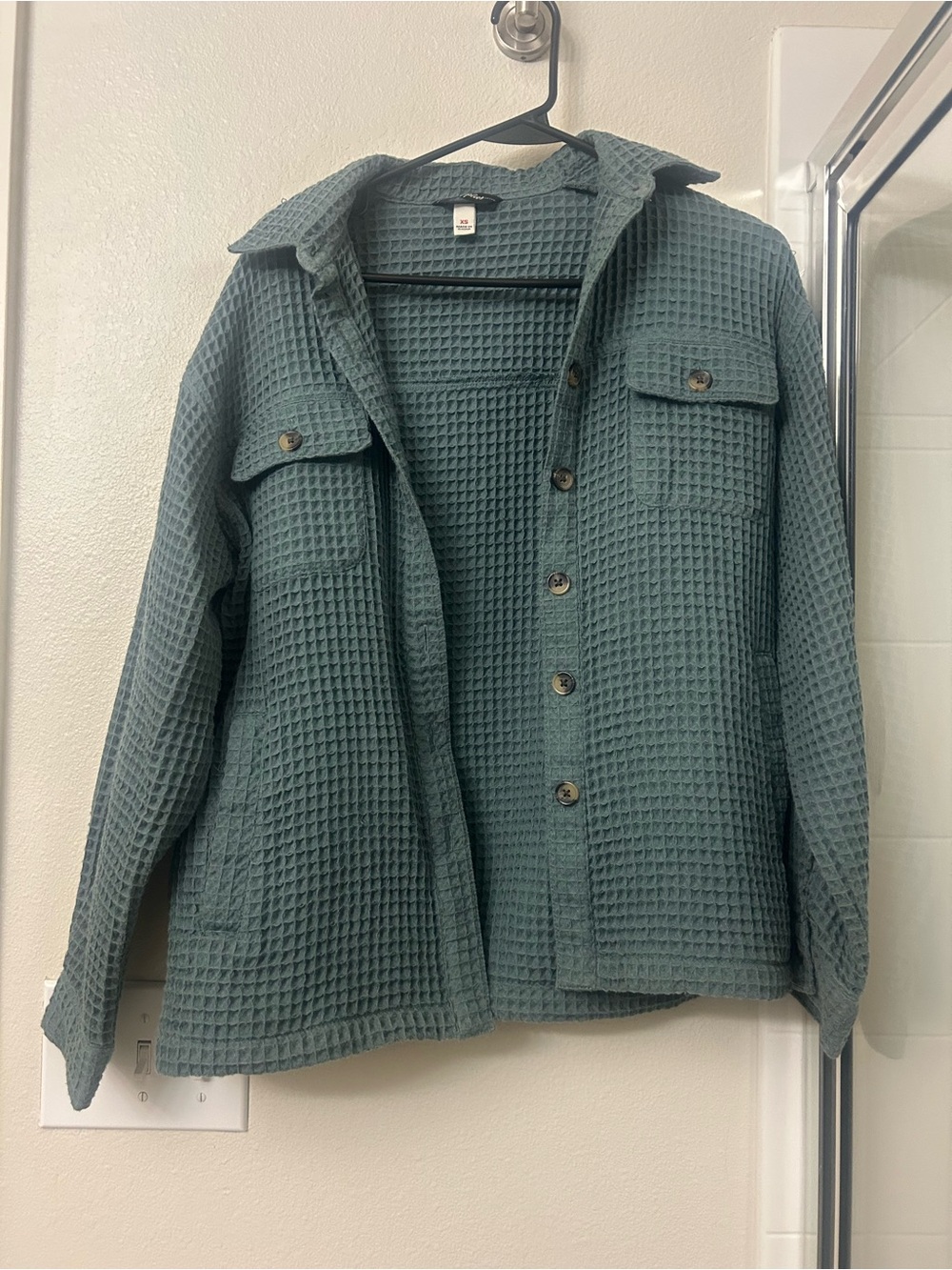 Waffle-Knit Utility Jacket in Sage Green